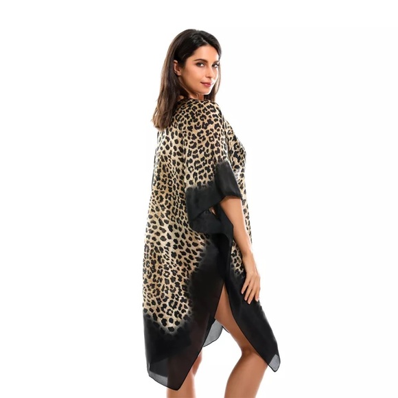 🌸 ANIMAL PRINT ROBE DUSTER KAFTAN COVER SHAWL LEOPARD KIMONO SCARF BEACH BUNNY - Picture 3 of 10